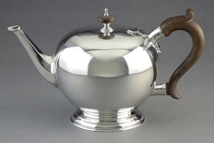 Early Georgian Reproduction Silver Tea Set - Bullet Teapot, Hot Water Jug, Sparrow Beak Milk Jug, Sugarbowl